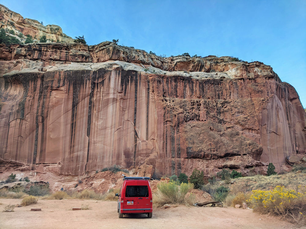 campervan parked at Grand Wash in Capitol Reef