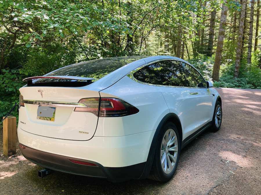 Tesla X at campsite